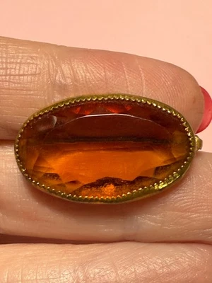 Antiguo Broche Pin Cierre C Excelente Estado Vidrio Ámbar Facetado Oro Montura Foto 1 de 4