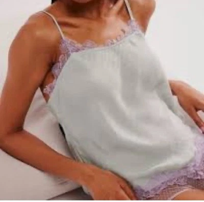 Camisola Free People Mint Satén Púrpura Mariposa Encaje Pequeña Nueva Sin Etiquetas Foto 1 de 4