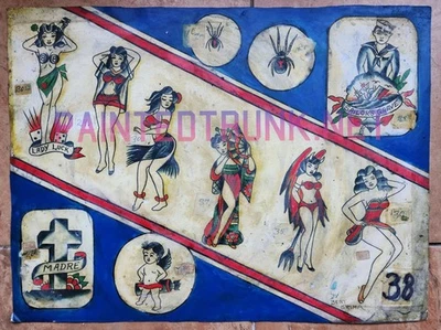 impresión de tienda antigua años 70 bert grimm lucio diablo pinup calavera tatuaje flash 18x24 Foto 1 de 3