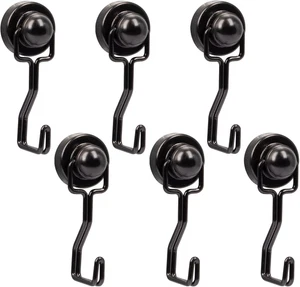 6 Stück Schwarz Schwerlast Magnethaken für Küche, Grill, Schlüsselhalter, Indoor Ou - Bild 1 von 7