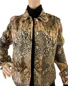 Alfred Dunner Womens Light Jacket Animal Print Floral Sz-12P Linen Blend VTG - Picture 1 of 8
