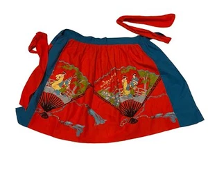 #5740 Womens Red and Blue Half Apron With Japanese Geishas - Picture 1 of 6
