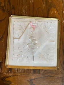 Vintage White Embroidered Handkerchiefs Set Of 2 With Floral Design & Pink Ribbo - Picture 1 of 4