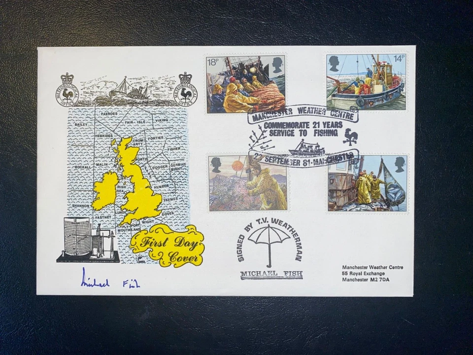 1981 FISHING INDUSTRY DAWN OFF'L MICHAEL FISH SIGNED FDC & MANCHESTER SHS CV £25 - Image 1 of 1