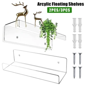 15-Inch Long Clear Acrylic Floating Shelves Wall Ledge Invisible Wall 2/3 Packs - Picture 1 of 15