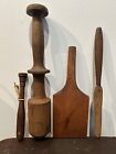 Lot d'ustensiles de cuisine en bois antique broyeur à broyer spatule spatule foudre