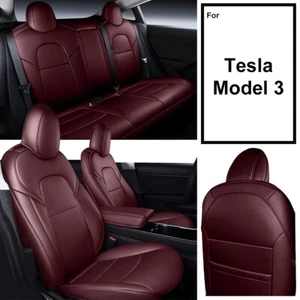 Full Set Car 5-Seat Covers Protector PU Leather For Tesla Model 3 2017-2023 Red - Picture 1 of 8