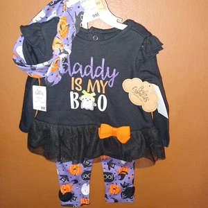 Traje ""Daddy is My Boo"" para niñas Baby Essentials 3 piezas Halloween talla 9 meses - Imagen 1 de 7