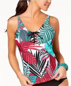 Island Escape Palm Coast bedrucktes Schnür-Push-up Bademode Tankini Oberteil, Größe 8 - Bild 1 von 2