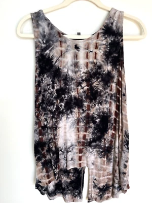 Camiseta sin mangas Coin 1804 negra marrón gris hiena tye tinte botones traseros altos bajos M Foto 1 de 4