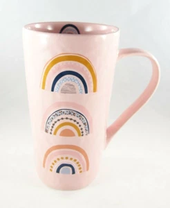 Taza de té de café alta de cerámica arco iris texturizada decoración rosa diseño Prima 12 oz nueva - Imagen 1 de 11