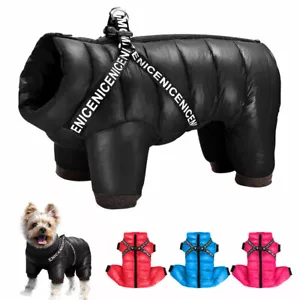 Dog Puffer Jumpsuit for Small Dogs Waterproof Pet Dog Harness Jacket Hoodie Coat - Picture 1 of 16