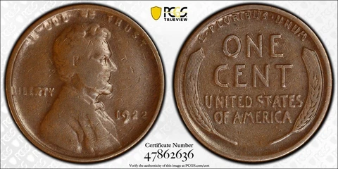 1922 No D Strong Reverse Lincoln Wheat Copper Cent PCGS VF 20 Cover