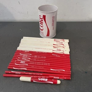 24 Vintage Coca Cola Coke Advertising Pencils Red Wood Unused 80s Scented Holder - Picture 1 of 16