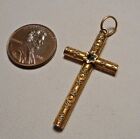 Antique 12K Yellow Gold Etruscan Style Cross Pendant w Tiny Green Jewel 1.5g