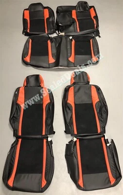 NEW 2015-2021 Dodge Challenger Leather & Suede Seat Covers Black & Tangerine - Image 1 of 4