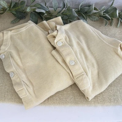 Conjunto de 2 camisetas interiores de lana térmicas medianas Henley vintage para hombre marfil crema Foto 1 de 4