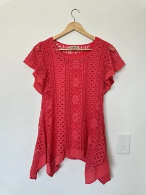 Camiseta sin mangas One World para mujer XS rosa blusa encaje crochet dobladillo alto bajo Foto 1 de 4