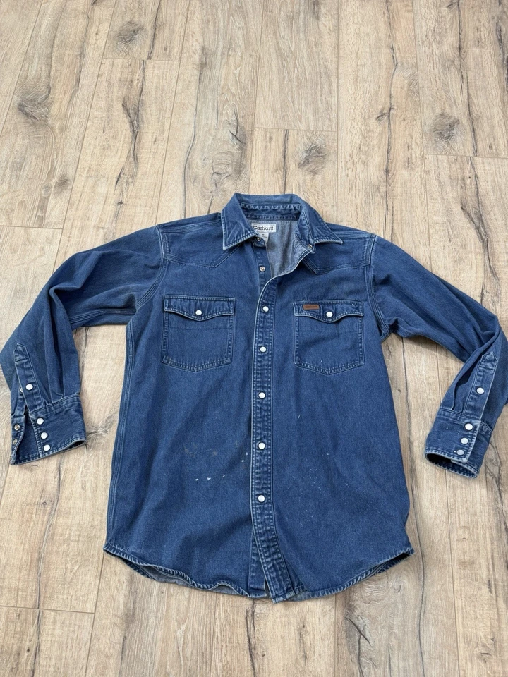 Винтажная мужская рубашка Carhartt из джинсовой ткани с жемчугом на пуговицах западная одежда размер M - Изображение 1 из 4