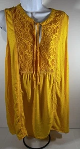 Torrid Shirt Womens Two X Swiss Dot Lace Tank Top Boho Peasant Yellow 1X - Picture 1 of 15