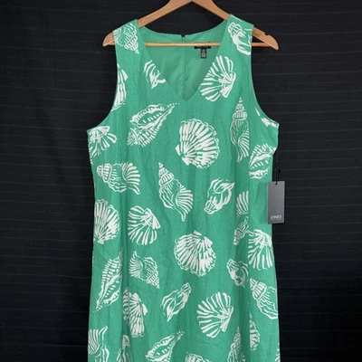 Jones New York Kelly зеленый льняной смеси морской раковины платье без рукавов XL новый с Ярлыками - Изображение 1 из 4