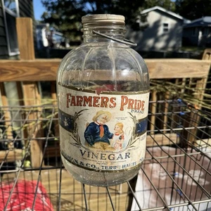 Vintage selten Farmers Pride Marke Papieretikett Glas Duraglas 8 Essige 1 Gal Glas - Bild 1 von 9
