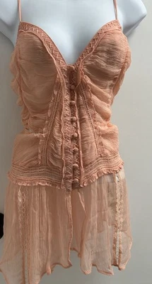 Free People Top Womens SP Pink Halter Button Front Sheer Boho Summer - Image 1 of 4