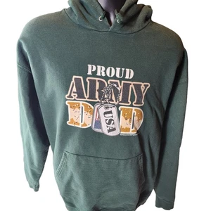 Proud Army Dad USA Mens XL Green Military Sweatshirt Patriotic Kangaroo Pocket - Picture 1 of 9