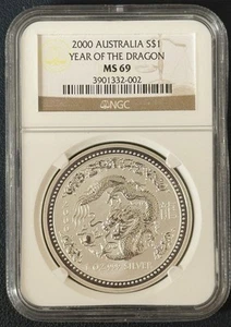 2000 Australian Lunar 1 Oz silver coin. Year of the Dragon NGC MS 69 - Very Nice - Picture 1 of 4