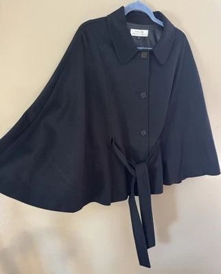 Abrigo Tahari Mezcla Lana Cinturón Capa Negro Talla 14 Foto 1 de 4