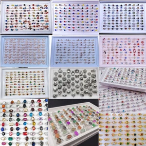 100Pcs Wholesale Colorful Crystal Mixed Rings Bulk Finger Band Ring Jewelry Lot - Picture 1 of 137