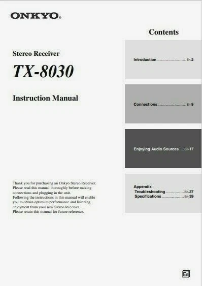 Onkyo TX-8030 - AM / FM Stereo Hifi Receiver - Instructions - USER MANUAL - Image 1 of 1