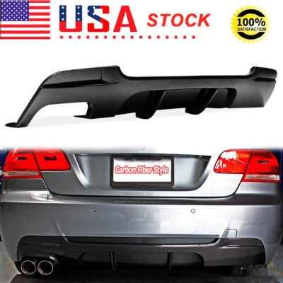 Carbon Look Rear Bumper Diffuser Twin Exhuast For BMW E92 E93 335i M Sport 06-14 - Image 1 of 4