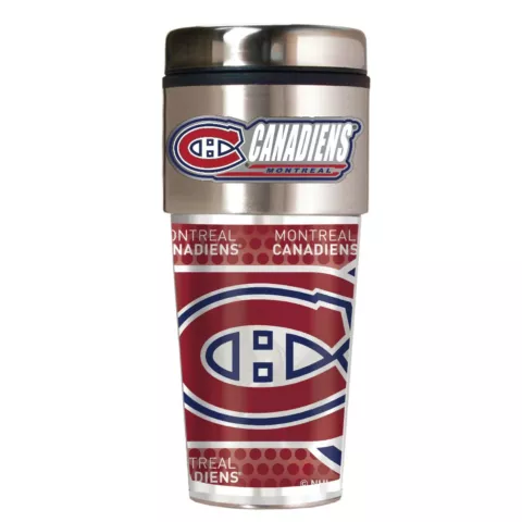 MONTREAL CANADIENS 16 OZ STAINLESS STEEL COFFEE TRAVEL MUG WITH 3D METAL EMBLEM Cover