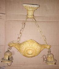 Vintage Antique Ceiling Light Fixture Ornate Cast Iron 2 Bulb Pull Chain Switch