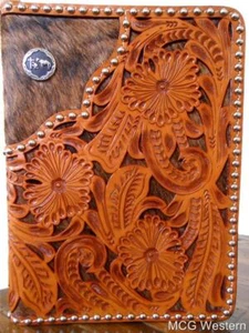 3D Natural Floral Leather Bible Cover Hair-On Inlay Concho Studded DBI283 - Picture 1 of 6