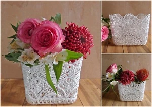 White Lace Flower Vase Pot Decor Holder 4" 5" 6" Square - Picture 1 of 4