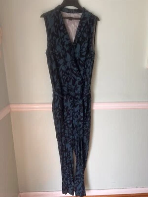 Mono Ann Taylor Loft Azul Marino Teal Floral Mameluco 16T Traje Pantalón con Cinturón Foto 1 de 4