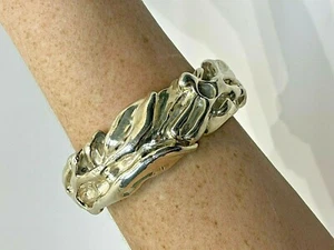 Brutalist Sterling Silver Bracelet, Chunky Wide Bracelet, Size M/L Signed 102521 - Picture 1 of 6