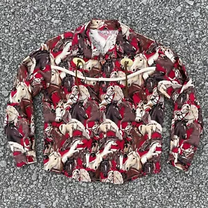 Vintage Western Shirt Kids Red Horse Print Handmade Pearl Snap Rodeo Western 60s - Picture 1 of 15