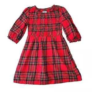 Old NAVY Plaid Flannel Smocked Long-Sleeve Dress for Girls Size 6-7 Christmas - Picture 1 of 3