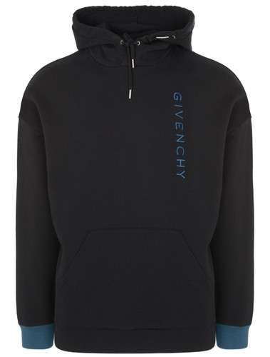 Givenchy Felpa con Cappuccio Nero Blu Punto Verticale Logo Polsino Cotone M Medium