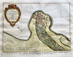 1756 J.N. Bellin; Schley, Madagascar, Tolanaro City Plan, hand coloured map - Picture 1 of 4