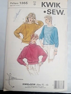 Dolman Sweater Top Kwik Sew 1355 Sewing Pattern XS S M L Oversized Turtleneck UC - Image 1 of 4