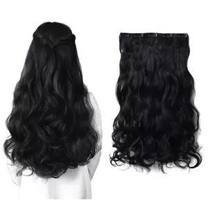 Silky Soft Hair Extensions Curly Wavy Women Hair Volume 5 Clips in Black Color - Picture 1 of 6