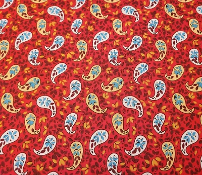 18" Heidi Laura Ashley Quilting Treasures Paisley Tan Blue Brown Red - Image 1 of 3