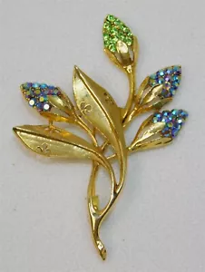 Broche prendedor vintage BLANCO dorado y diamantes de imitación flores 2,75 pulgadas - Imagen 1 de 3