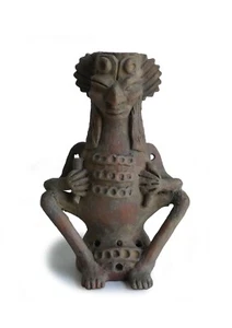 VASO TERRACOTTA VINTAGE 9” INCENSIERE RITUALE VERACRUZ MESSICO Replica - Foto 1 di 7