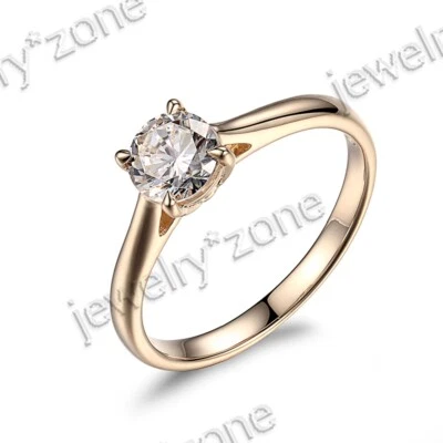 Обручальное кольцо из чистого 10-каратного желтого золота с белым топазом бриллиантом-солитером и драгоценным камнем - Изображение 1 из 4
