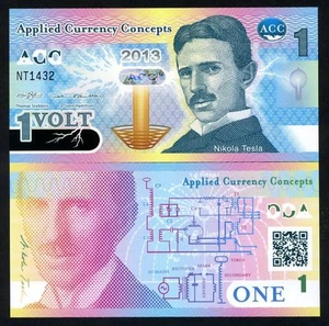 ACC, 1 Volt 2013 Promotional, Advertising Polymer Note no S/N UNC Nikola Tesla F - Picture 1 of 1